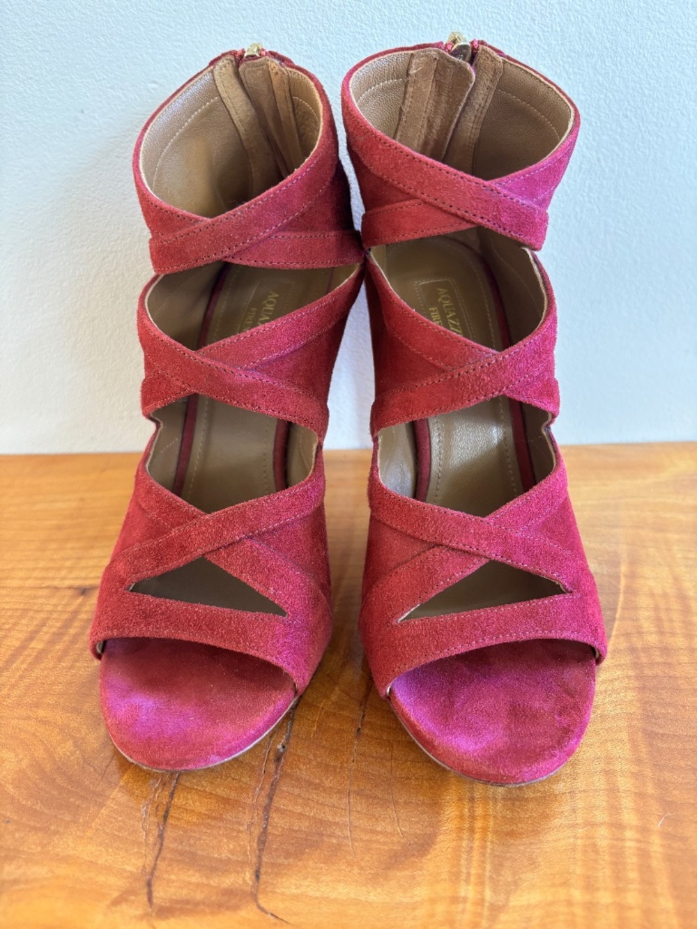 Aquazzura Suede Peep Toe Heels - Size 37.5